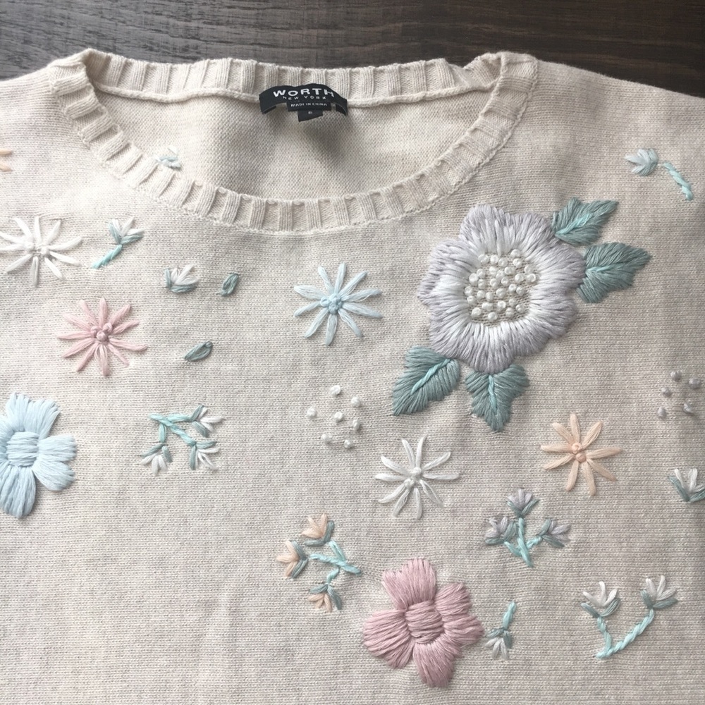 Worth New York S Sweater Embroidered Floral - Picture 4 of 7